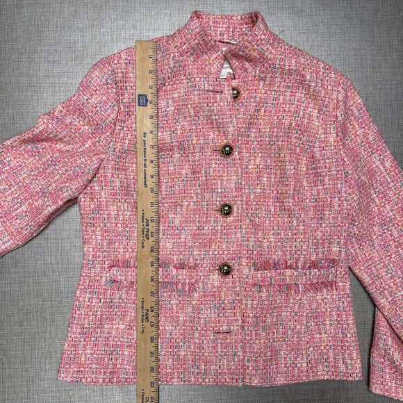 STS Sail To Sable L Button Jacket Blazer Neon Tweed Pink Gold Career Barbie - Picture 9 of 11
